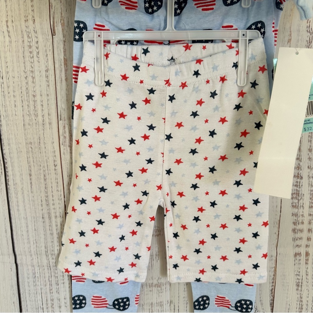 Kids  unisex Patriotic stars sunglasses flag 4 piece pajama set - Picture 3 of 6